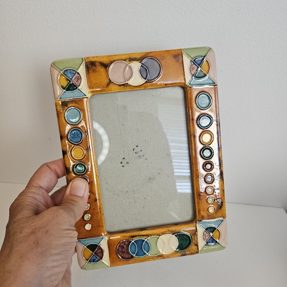 South Western Glazed Ceramic Photo frame Geometric Table Top